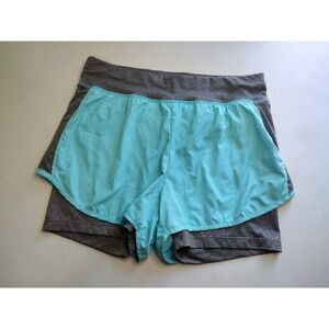 Cascade Sport Womens Athletic Shorts Layered Turquoise Gray Size L